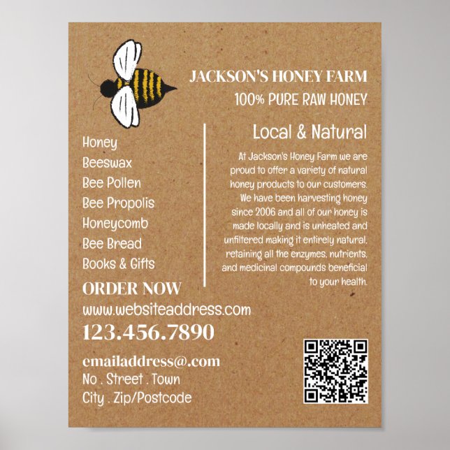 Honey Bee - Beeyard, Honey Farm Advertising Poster (Front)