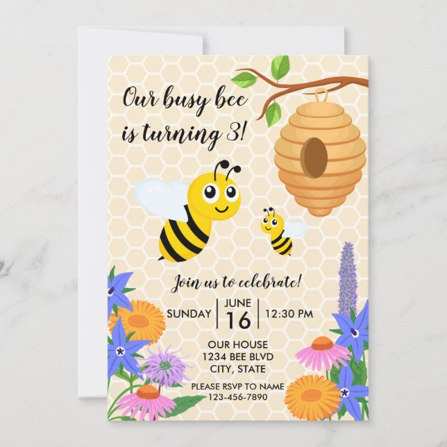 Honey Bee Birthday Invitation (Front)