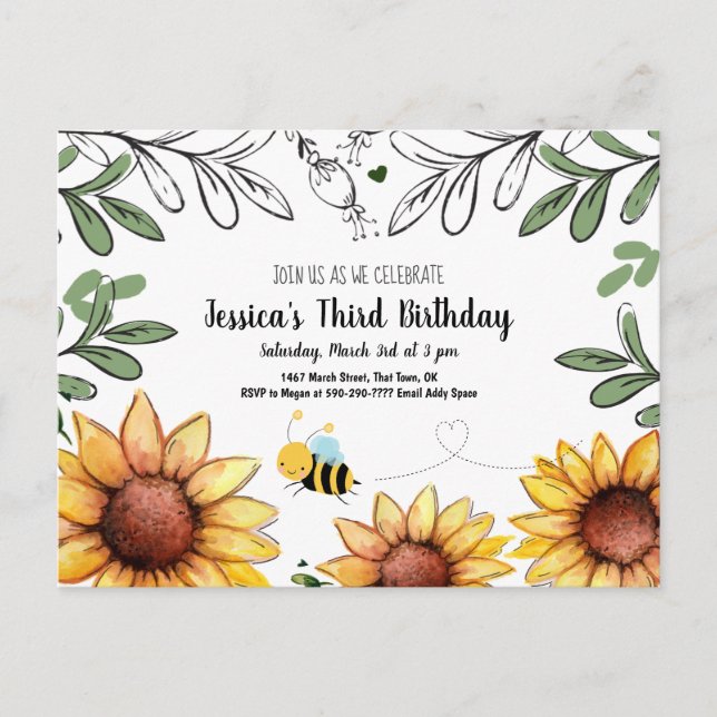 Honey bee Birthday Party Invitation (Front)