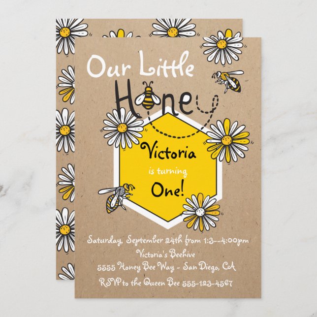 Honey Bee Birthday Party Invitation (Front/Back)