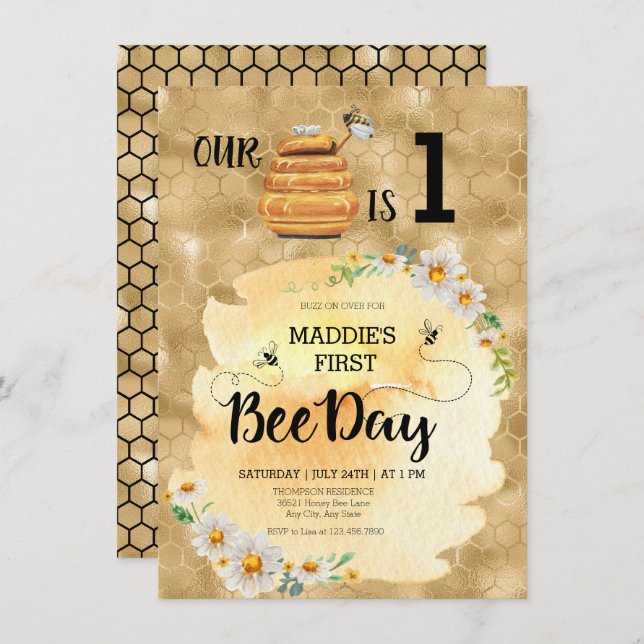 Honey Bee Birthday Party Invitation (Front/Back)