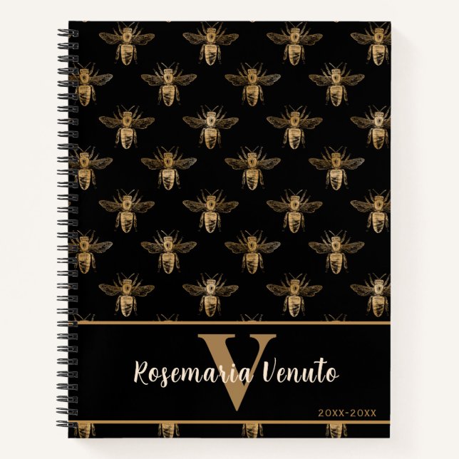 Honey Bee Black and Gold Notebook (Front)