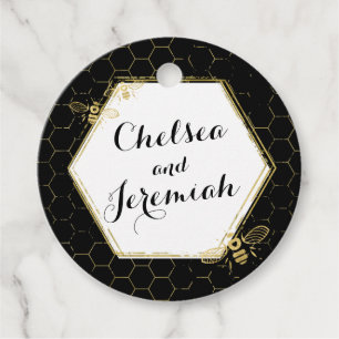 Honey Bee Black Gold Custom Name Wedding Favour Tags