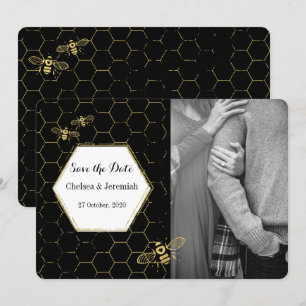 Honey Bee Black Gold Custom Photo Save the Date Invitation