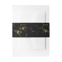 Honey Bee Black Gold Invitation Belly Band