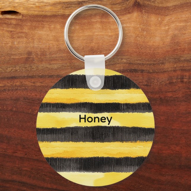 Honey Bee Black Gold Yellow Christmas Key Ring (Front)