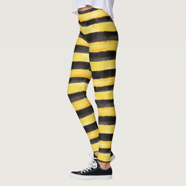 Honey Bee Black Gold Yellow Christmas Leggings (Left)