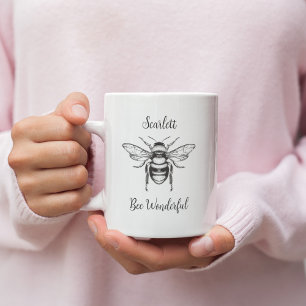 Honey Bee Black White Personalise Coffee Mug