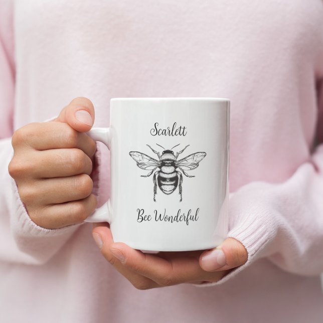 Honey Bee Black White Personalise Coffee Mug (Creator Uploaded)