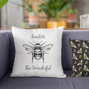 Honey Bee Black White Personalise Cushion