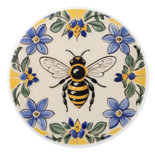 Honey Bee Blue and Yellow Mediterranean Ceramic Knob