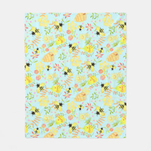 Honey Bee Blue Fleece Blanket