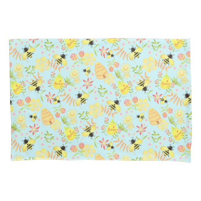 Honey Bee Blue Pillowcase (Front)