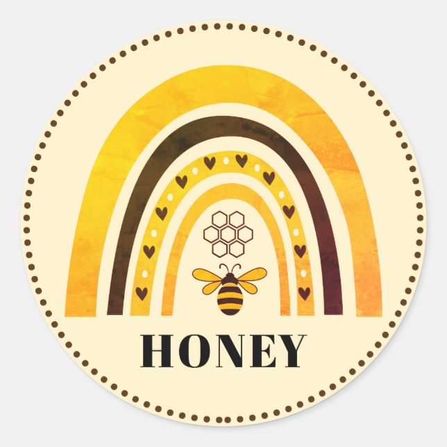 Honey Bee Boho Rainbow Honey Classic Round Sticker (Front)