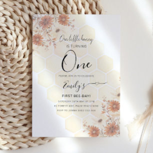 Honey Bee Boho Wildflower First Birthday Invitation