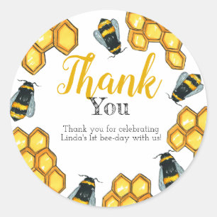 Honey bee bumble bee thank you birthday favour classic round sticker