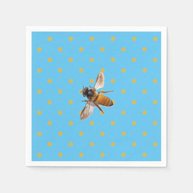 Honey Bee bumblebee retro gold blue  polka-dot  Napkin (Front)