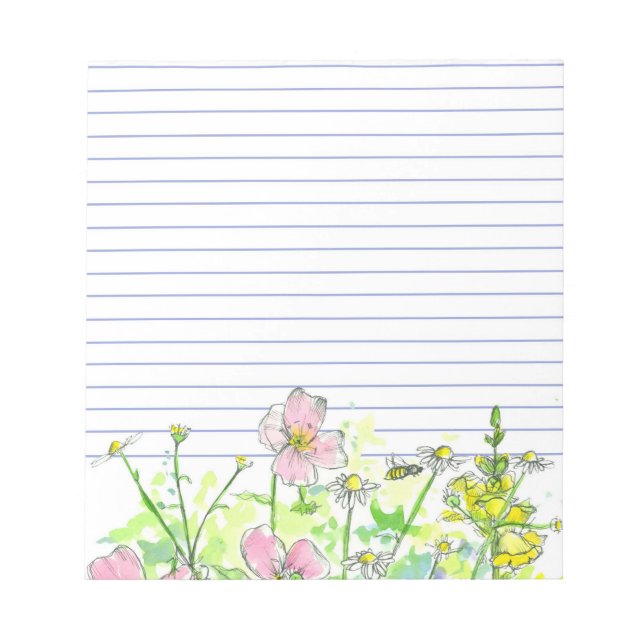 Honey Bee Chamomile Yellow Snapdragons Lined Notepad (Front)
