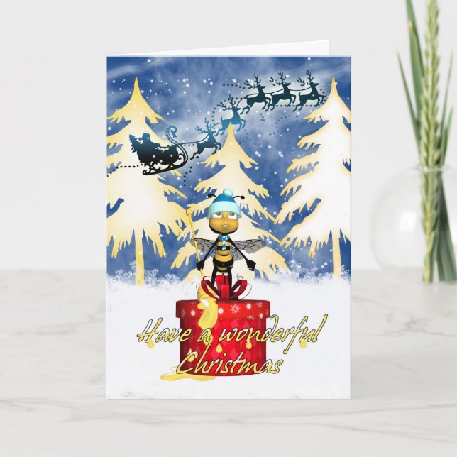 Honey Bee Christmas Card - Honey Bee And And Santa (Front)