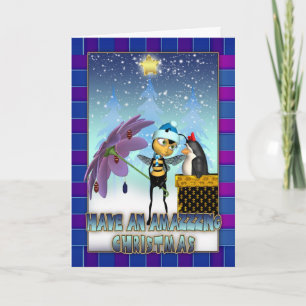 Honey Bee Christmas Card - Honey Bee And Penguin
