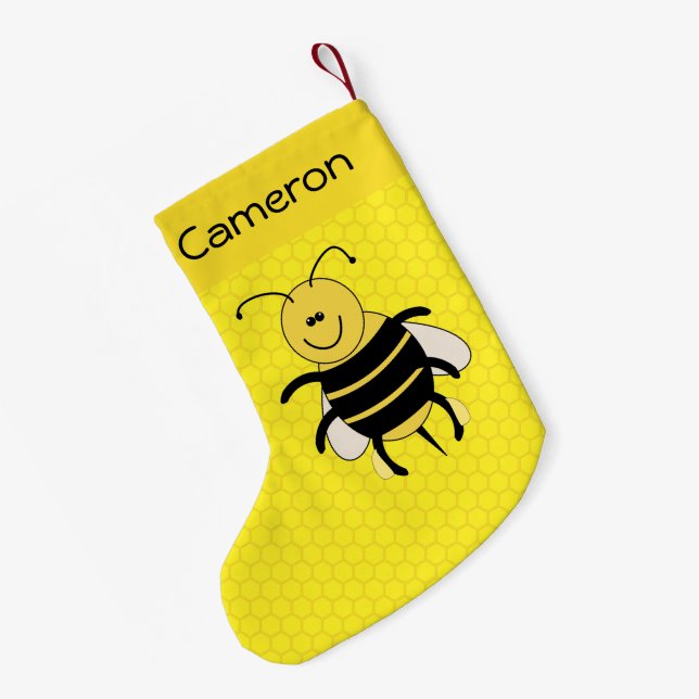Honey Bee Christmas Stocking Your Name Honeycomb (Back (Hanging))
