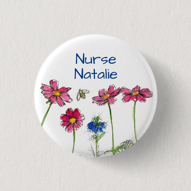 Honey Bee Cosmos Flowers Nurse Name Tag 3 Cm Round Badge (Front)