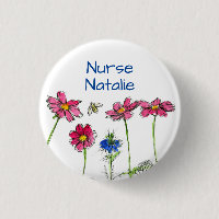 Honey Bee Cosmos Flowers Nurse Name Tag