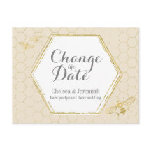 Honey Bee Cream Gold Change the Date Postcard