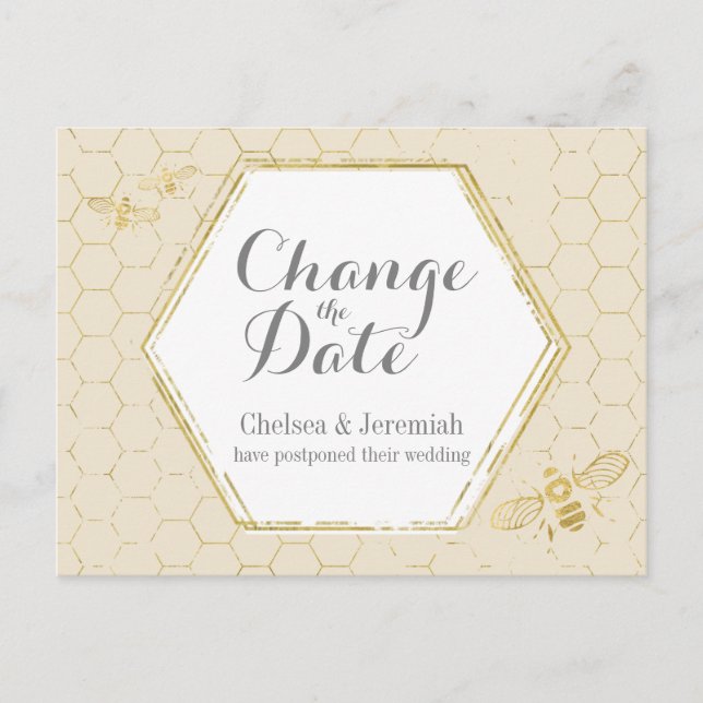 Honey Bee Cream Gold Change the Date Postcard (Front)