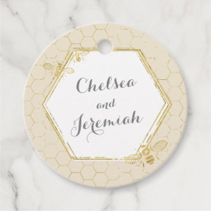 Honey Bee Cream Gold Custom Name Wedding Favour Tags