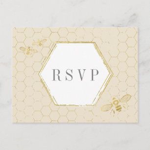 Honey Bee Cream Gold Pattern Custom RSVP Card