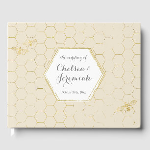 Honey Bee Cream Gold Pattern Custom Wedding Guest Book