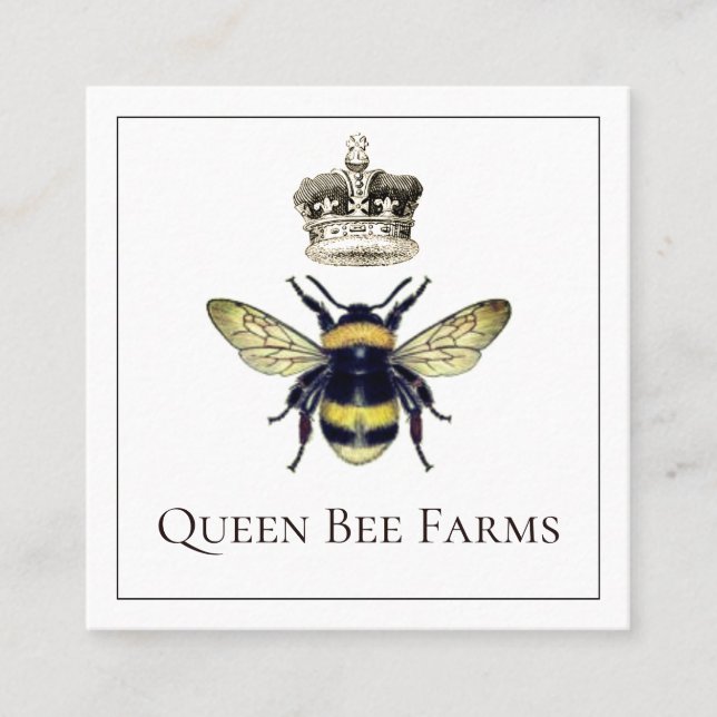 Honey Bee Crown Beekeeping Farm Apiary Square Business Card (Front)
