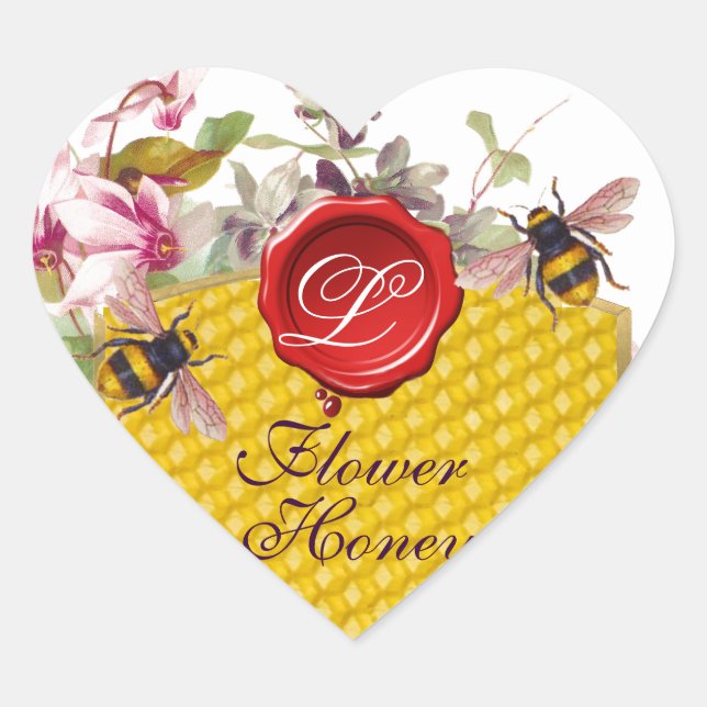 HONEY BEE,CYCLAMENS RED WAX SEAL HEART MONOGRAM (Front)