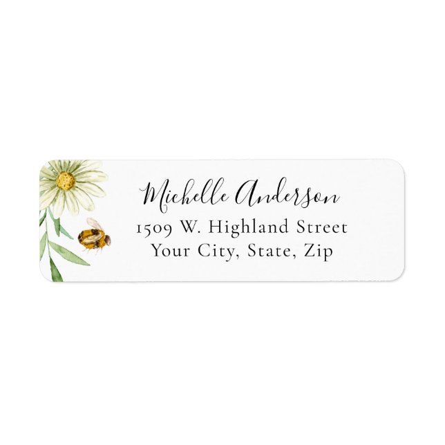 Honey Bee Daisy Bridal Shower Return Address Label (Front)