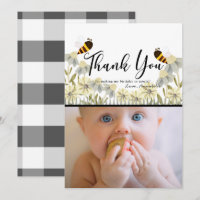Honey Bee Daisy White Photo Thank You Card