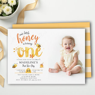 Honey Bee-Day Whimsical Cute Photo 1st Birthday Invitation