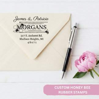 Honey Bee Elegant Family Return Address Rubber Stamp