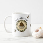 Honey Bee Farm Beekeeper Label Coffee Mug<br><div class="desc">Add your own farm details to this vintage honey bee farm personalised mug. Contact shopkeeper if you need help customising the text.</div>