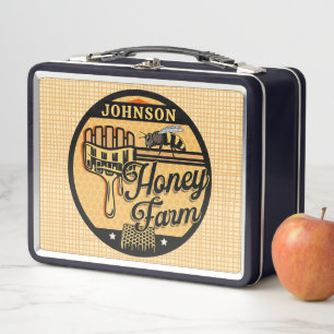 Honey Bee Farm Personalised NAME Sweet Beehive Metal Lunch Box