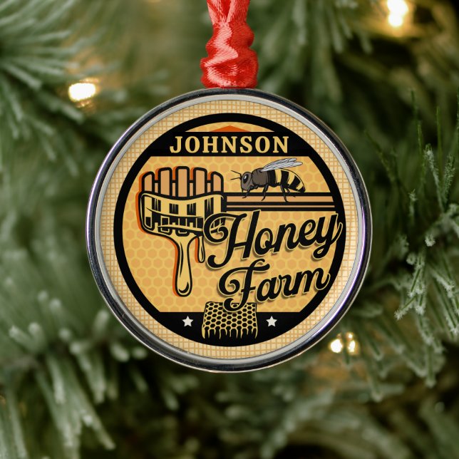 Honey Bee Farm Personalised NAME Sweet Beehive Metal Ornament (Tree)