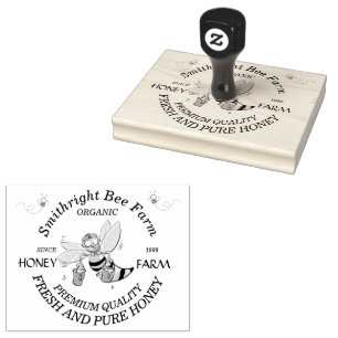 Honey Bee Farm With Buckets Of Honey Rubber Stamp