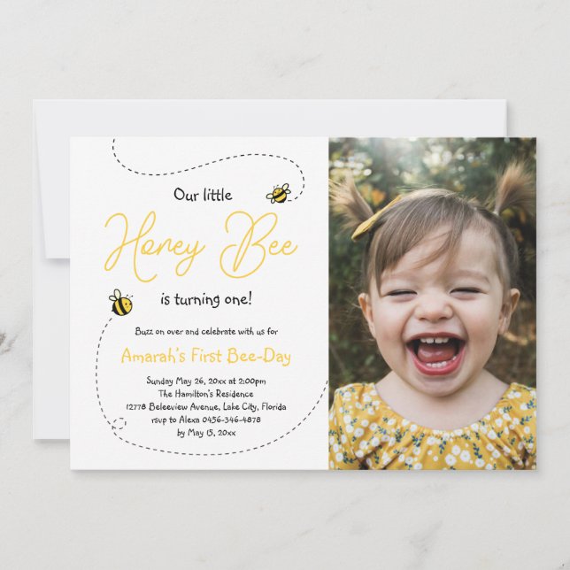 Honey Bee First Birthday Invitation (Front)