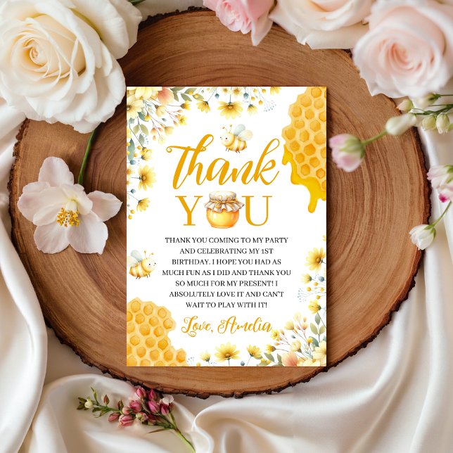 Honey Bee First Birthday Thank You Card (Creator Uploaded)