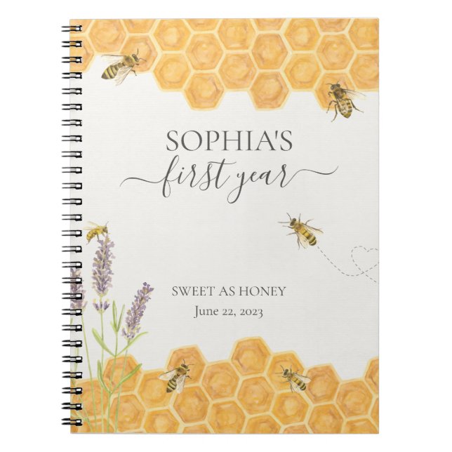 Honey bee first year milestone baby book (Front)