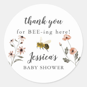 Honey Bee Floral Baby Shower Favour Classic Round Sticker