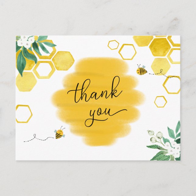 Honey Bee Floral Baby Shower Thank You Postcard (Front)