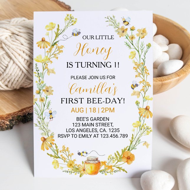Honey Bee Floral Birthday Invitation Bumble Bee (Creator Uploaded)