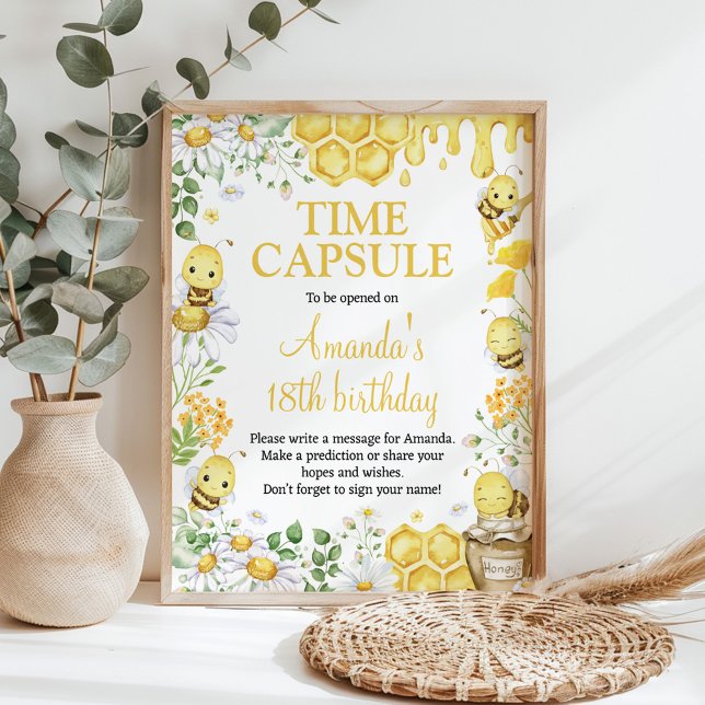 Honey Bee Floral Birthday Party Time Capsule Sign (Creator Uploaded)