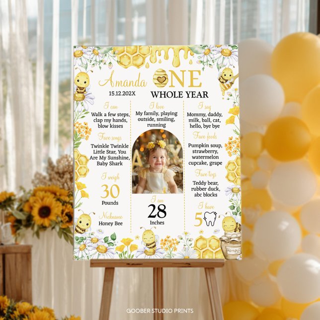 Honey Bee Floral Birthday Photo Milestone Poster (Creator Uploaded)